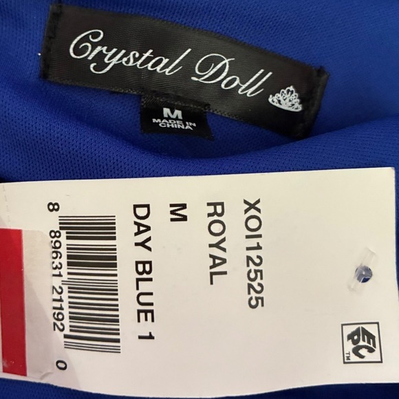 Blue V Neck Flutter Sleeve Fit Flare Mini Dress Back Zip Cocktail M Crystal Doll - Picture 6 of 6